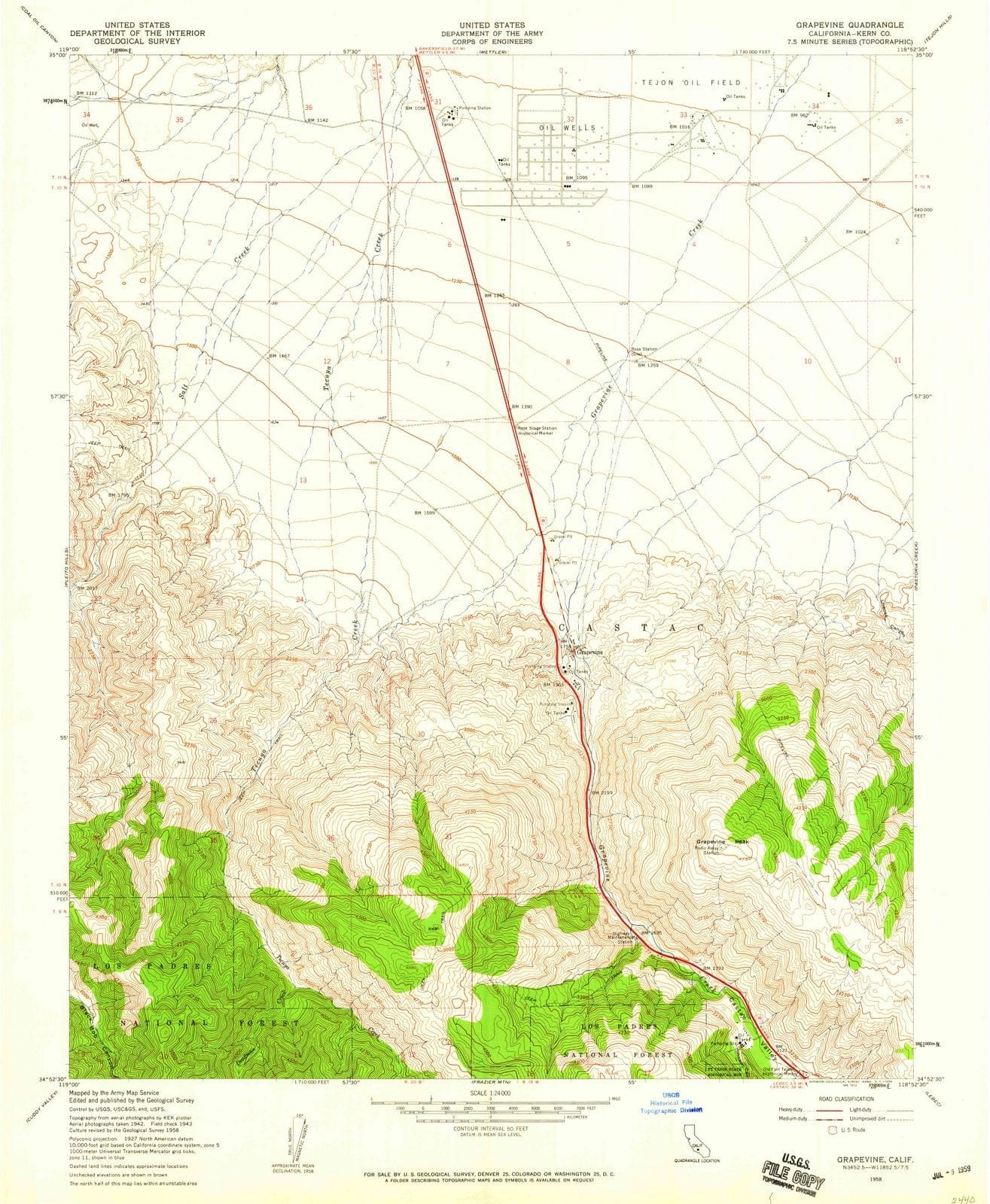 1958 Grapevine, CA - California - USGS Topographic Map