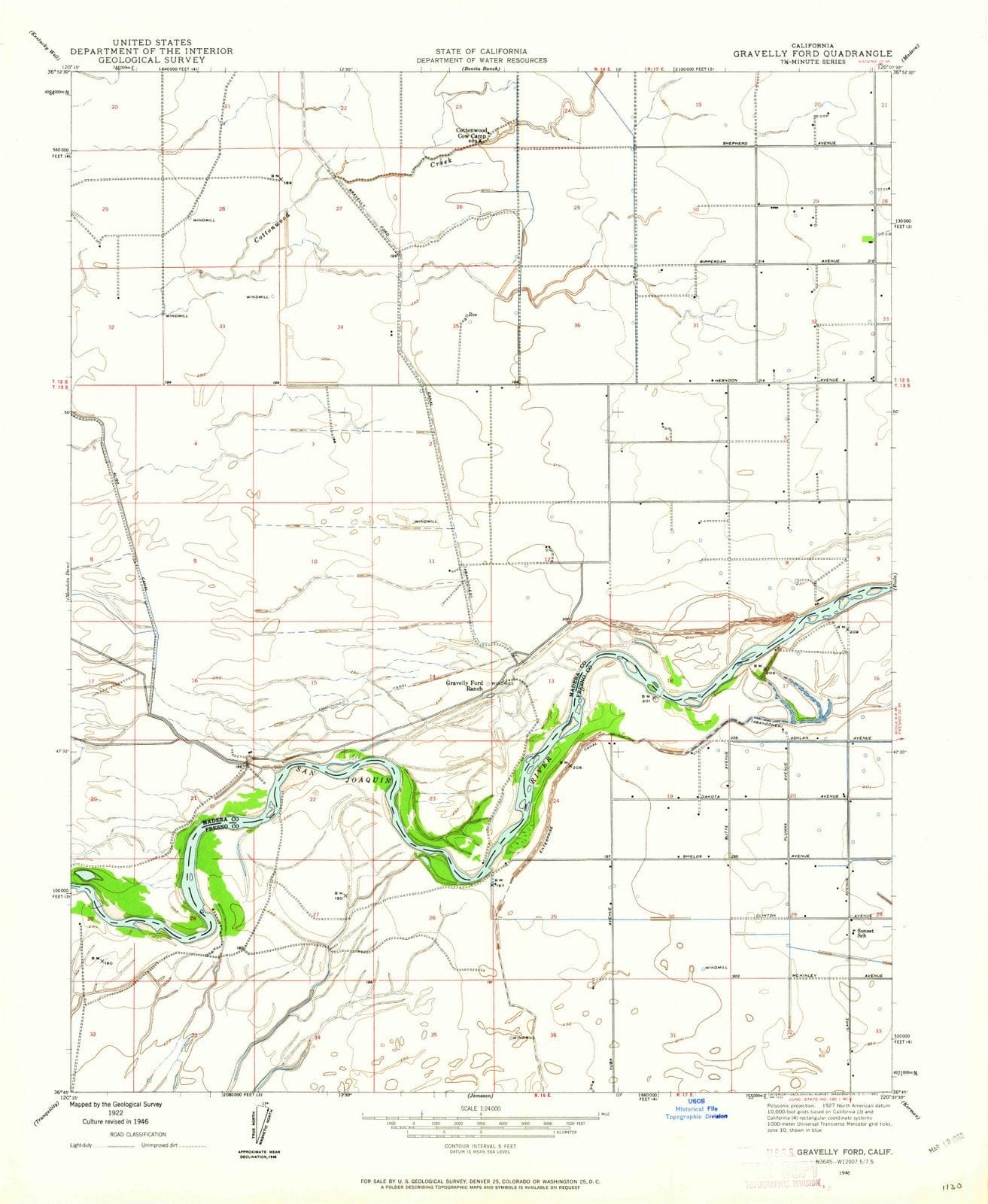 1946 Gravelly Ford, CA - California - USGS Topographic Map