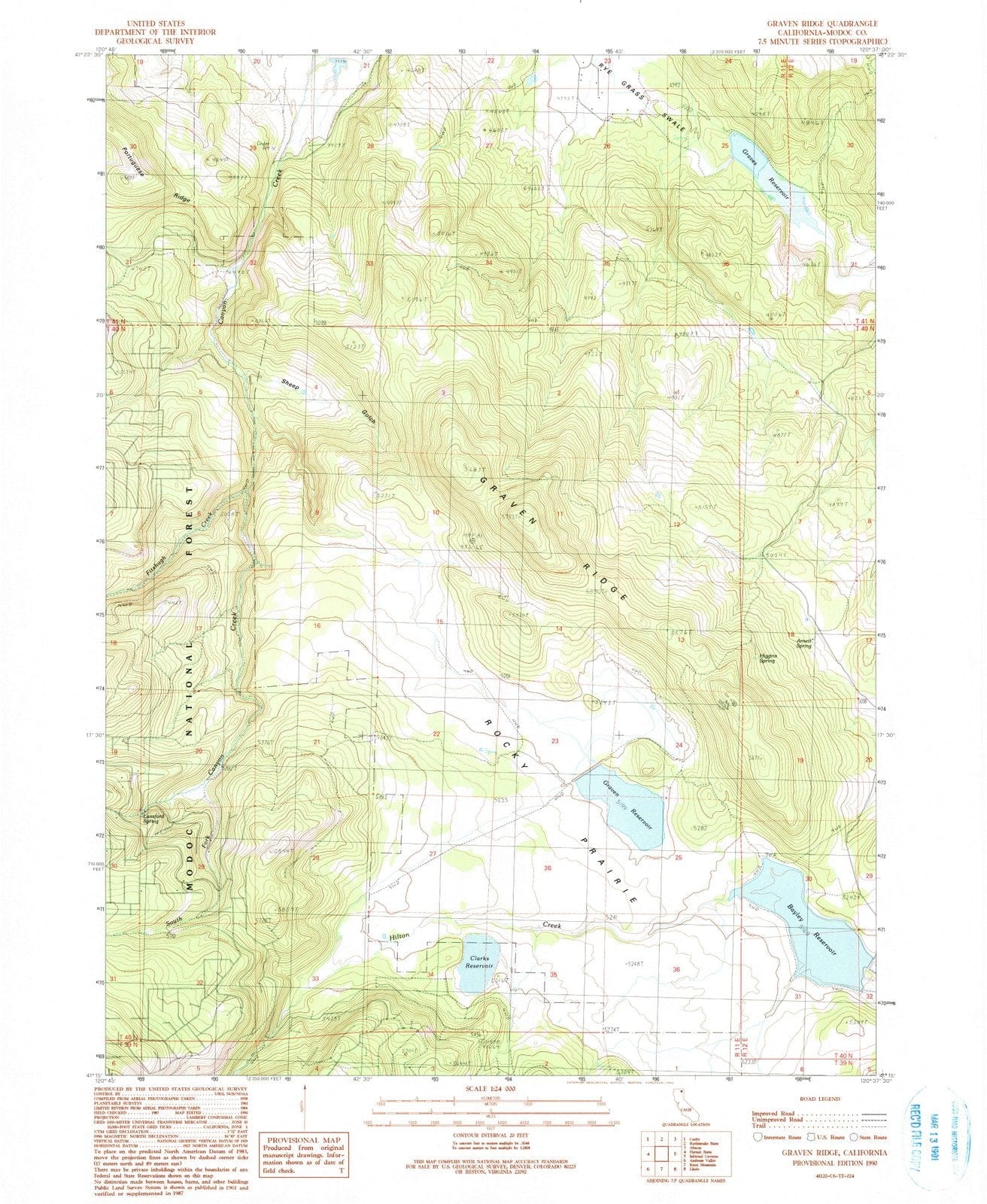 1990 Graven Ridge, CA - California - USGS Topographic Map