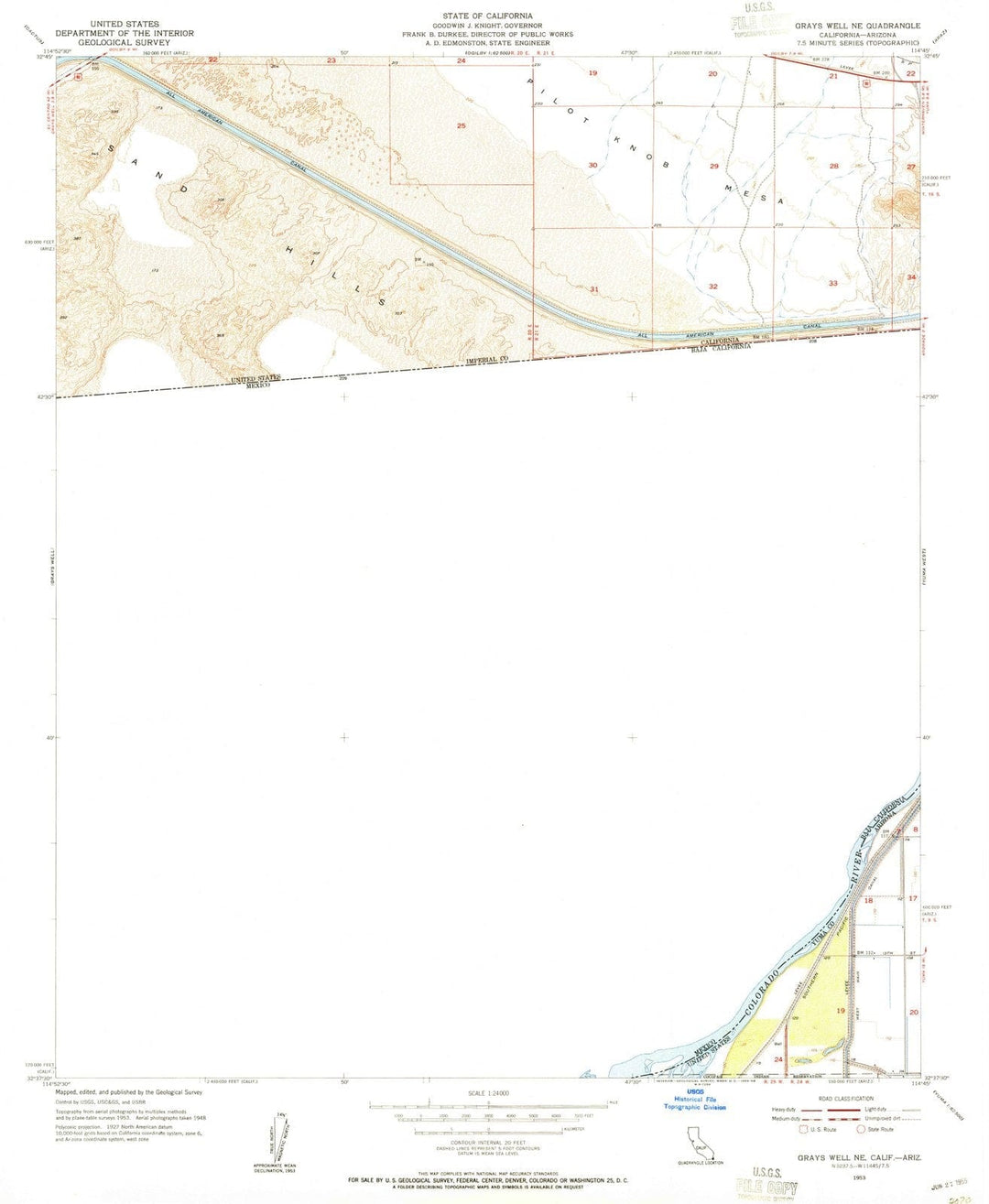 1953 Grays Well, CA - California - USGS Topographic Map