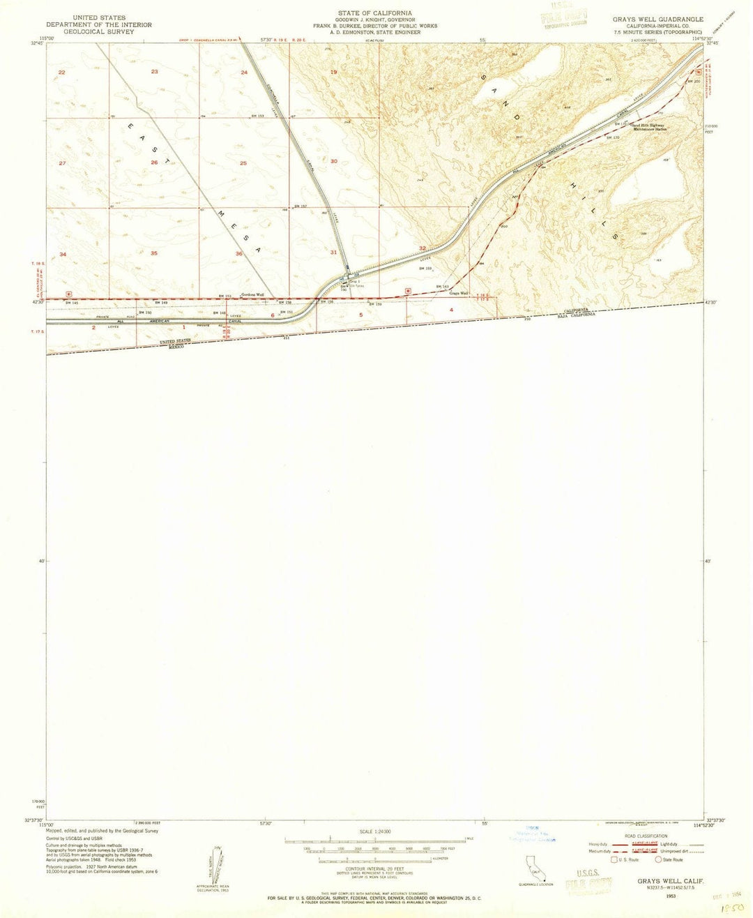1953 Grays Well, CA - California - USGS Topographic Map v2