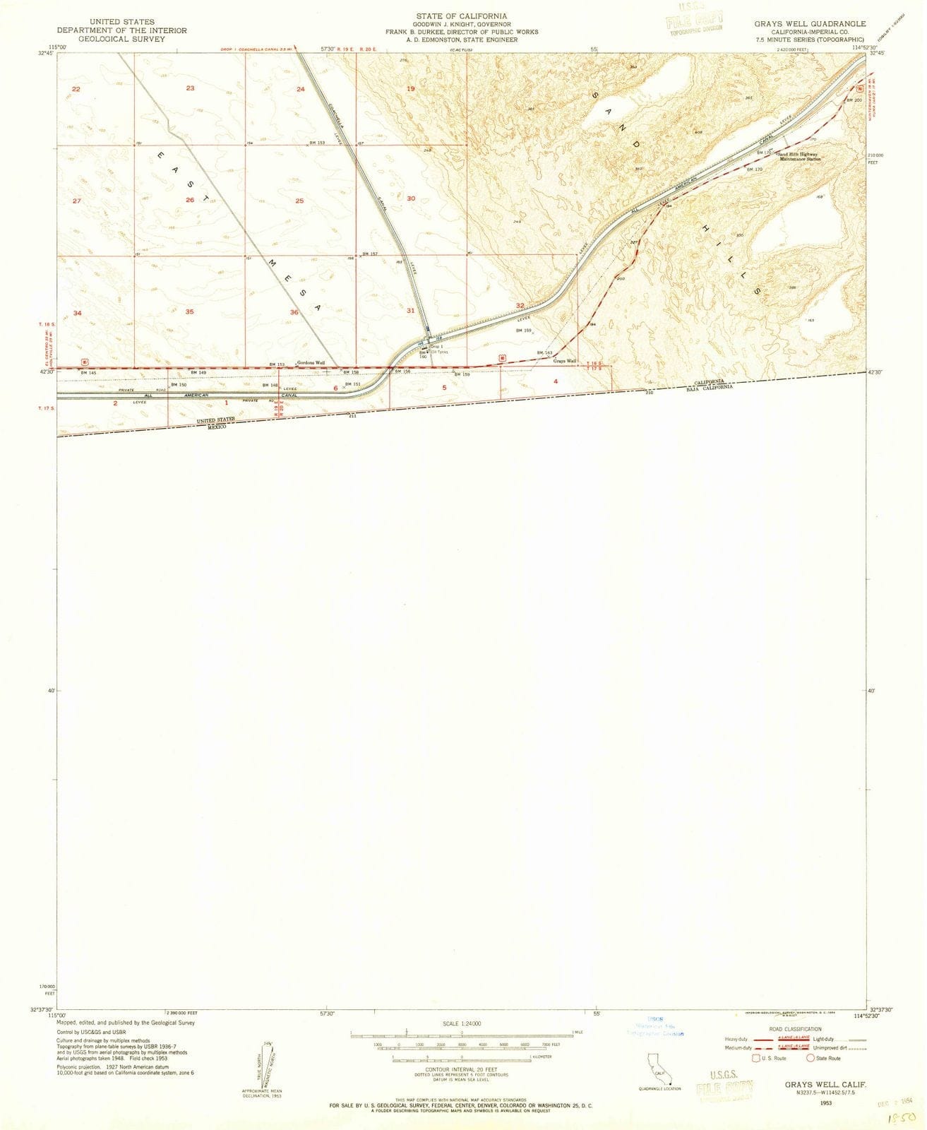 1953 Grays Well, CA - California - USGS Topographic Map v2