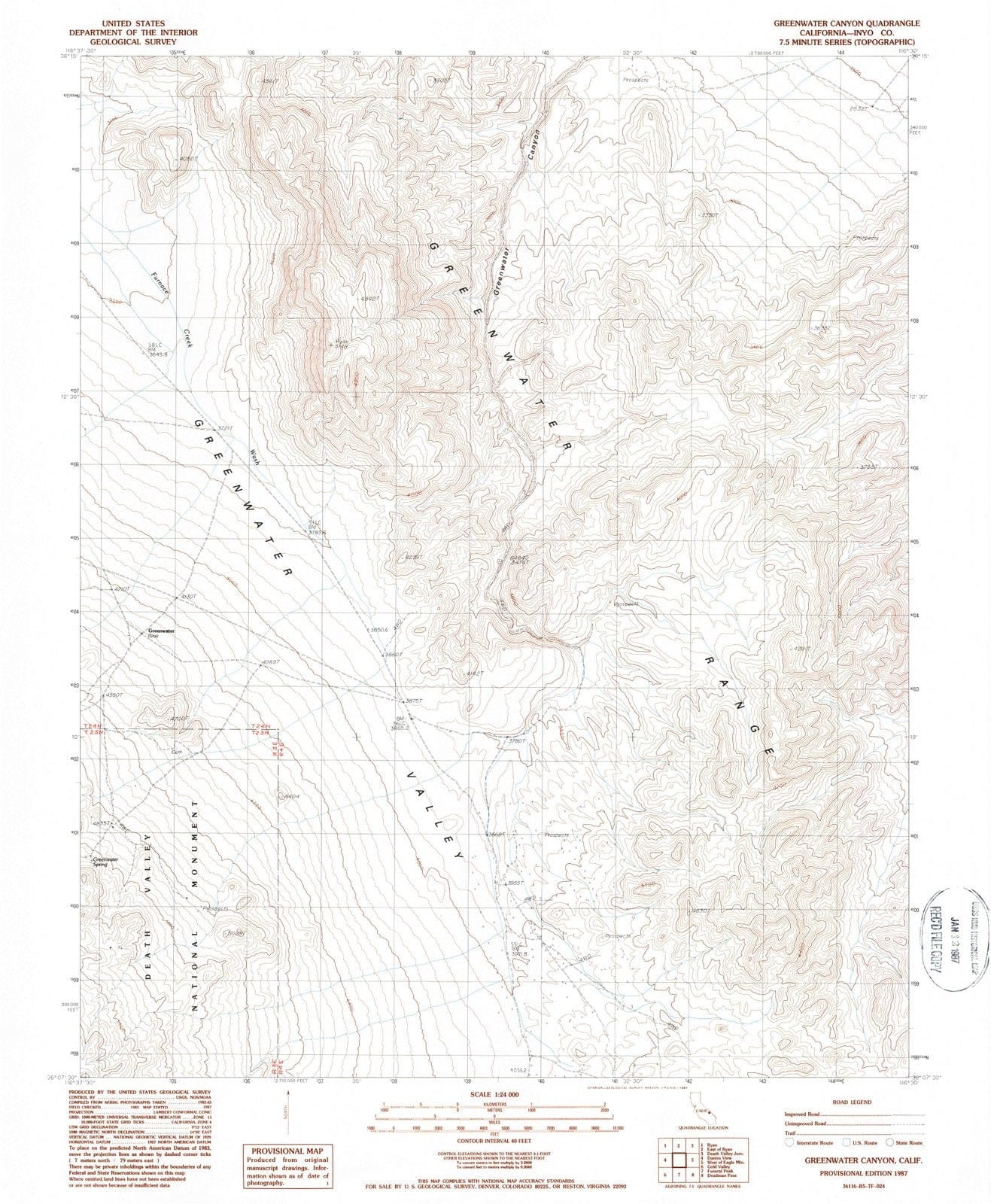 1987 Greenwater Canyon, CA - California - USGS Topographic Map