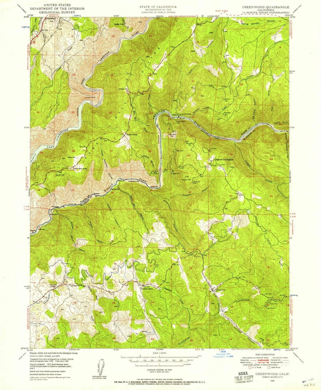 1949 Greenwood, CA - California - USGS Topographic Map