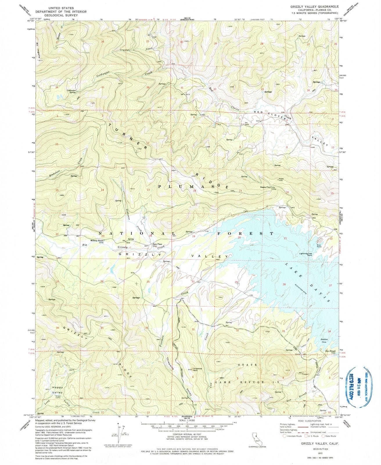 1972 Grizzly Valley, CA - California - USGS Topographic Map