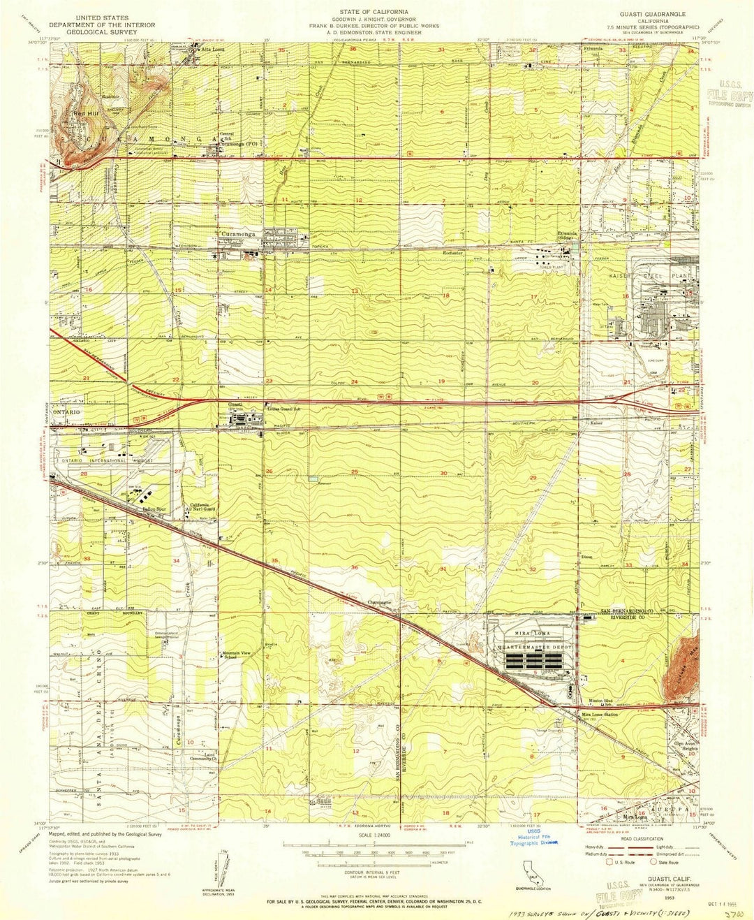 1953 Guasti, CA - California - USGS Topographic Map