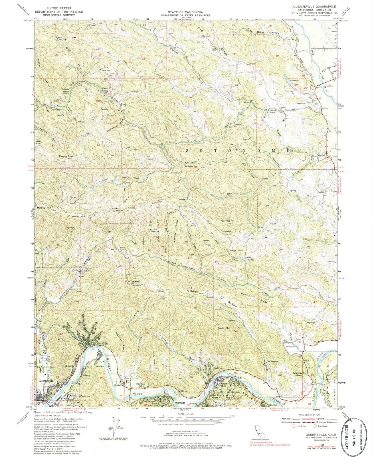 1955 Guerneville, CA - California - USGS Topographic Map