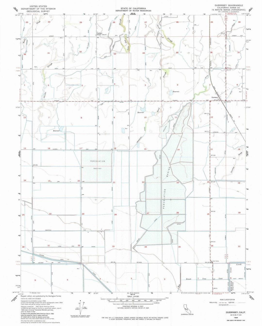 1954 Guernsey, CA - California - USGS Topographic Map