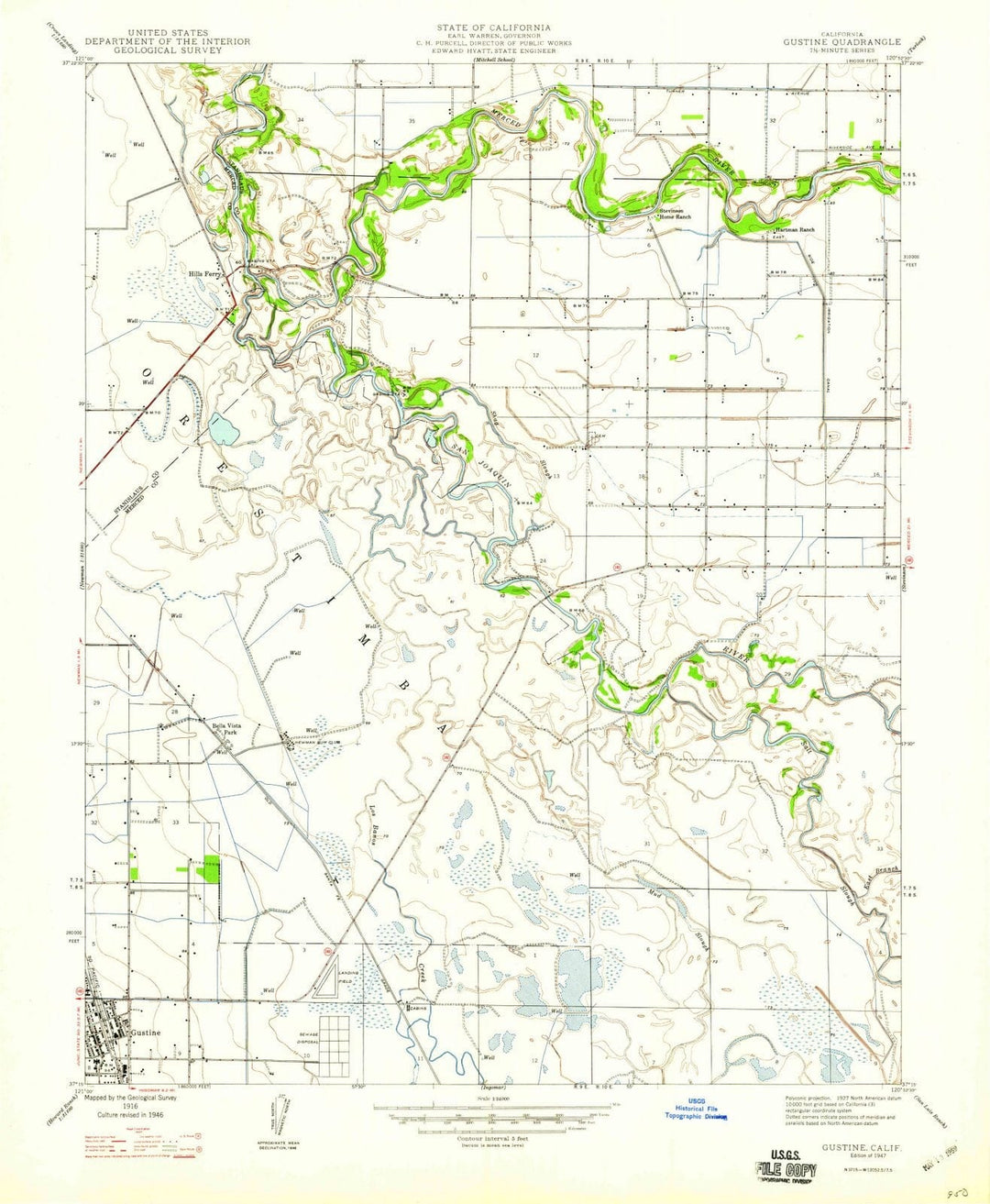 1947 Gustine, CA - California - USGS Topographic Map