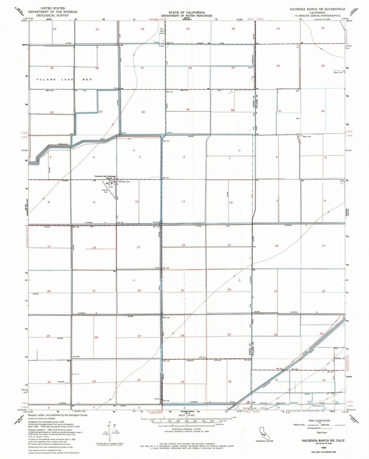 1954 Hacienda Ranch, CA - California - USGS Topographic Map