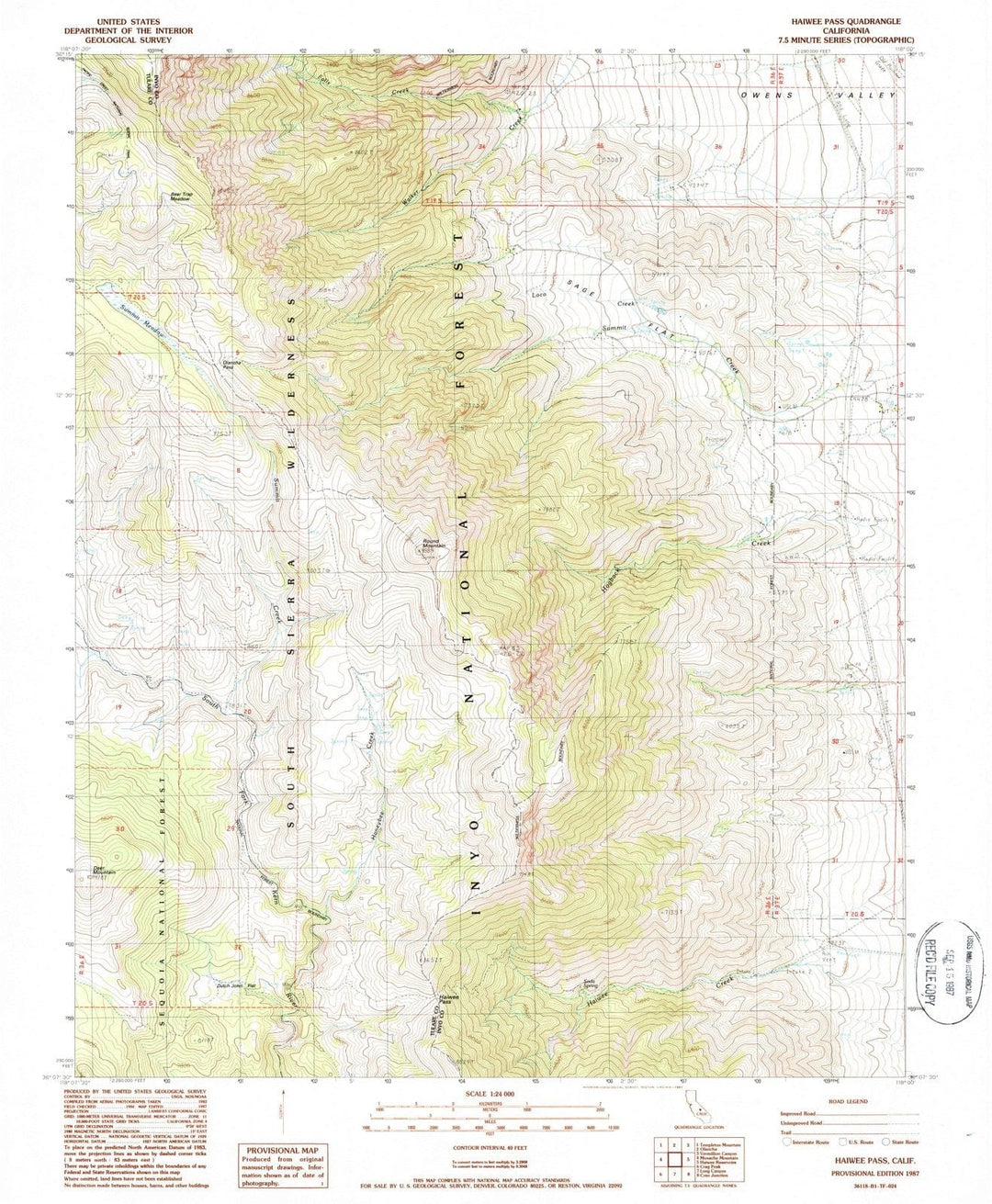 1987 Haiwee Pass, CA - California - USGS Topographic Map