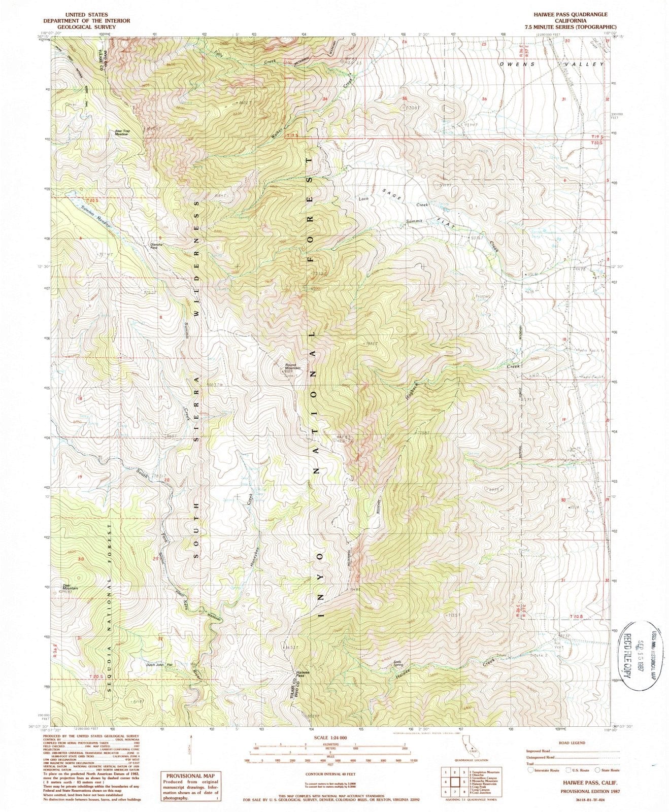 1987 Haiwee Pass, CA - California - USGS Topographic Map