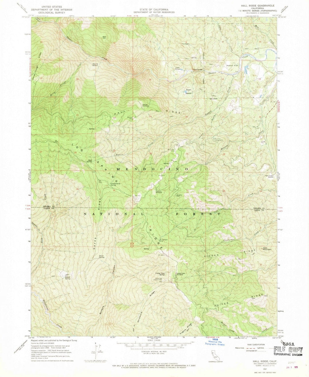 1967 Hall Ridge, CA - California - USGS Topographic Map