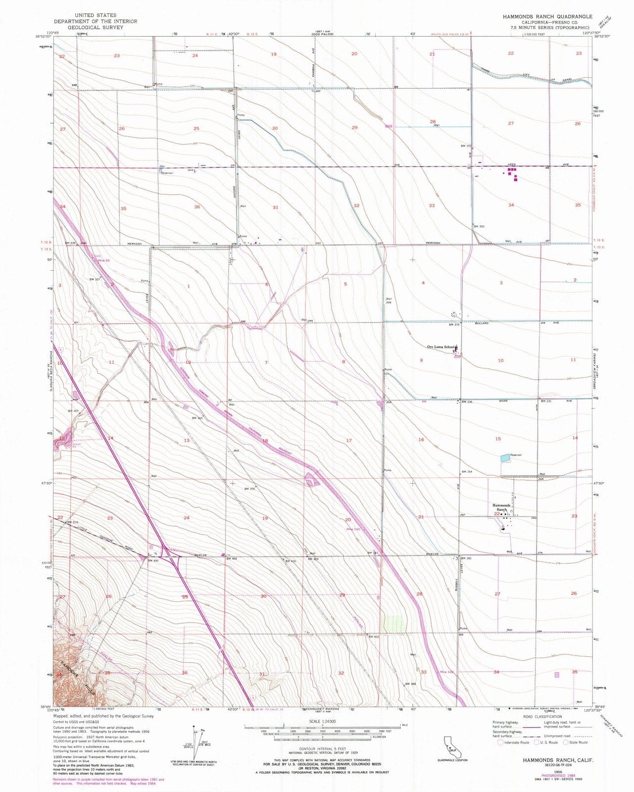 1956 Hammonds Ranch, CA - California - USGS Topographic Map
