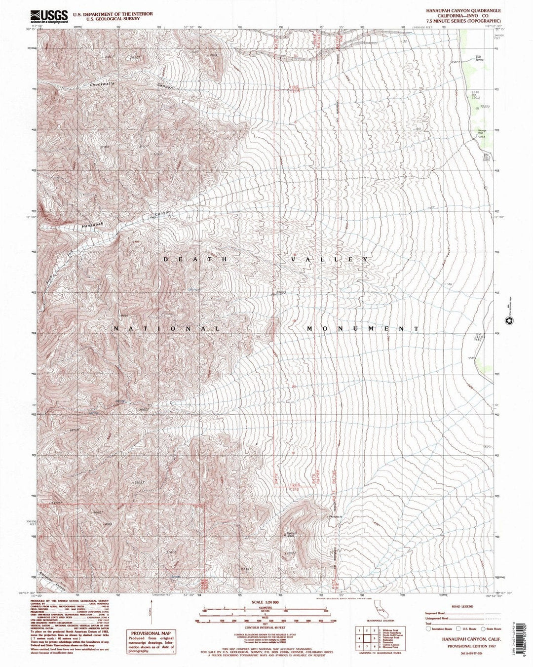1987 Hanaupah Canyon, CA - California - USGS Topographic Map