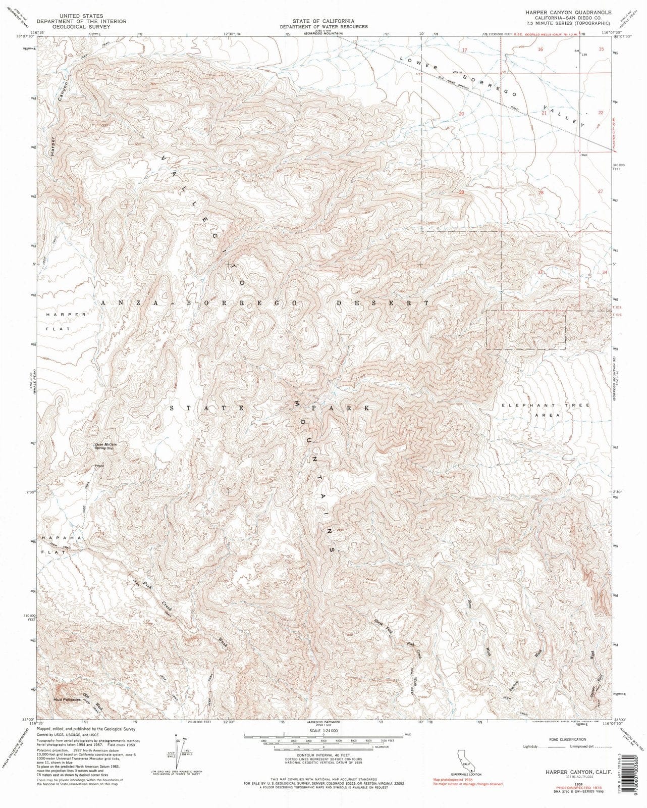 1959 Harper Canyon, CA - California - USGS Topographic Map