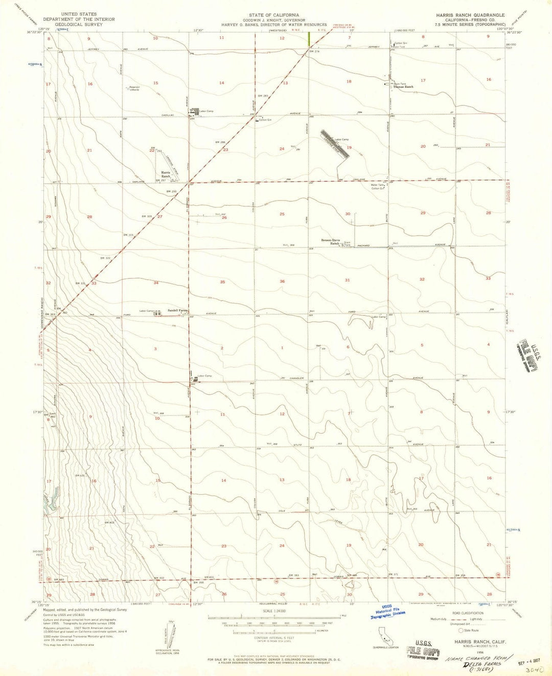 1956 Harris Ranch, CA - California - USGS Topographic Map