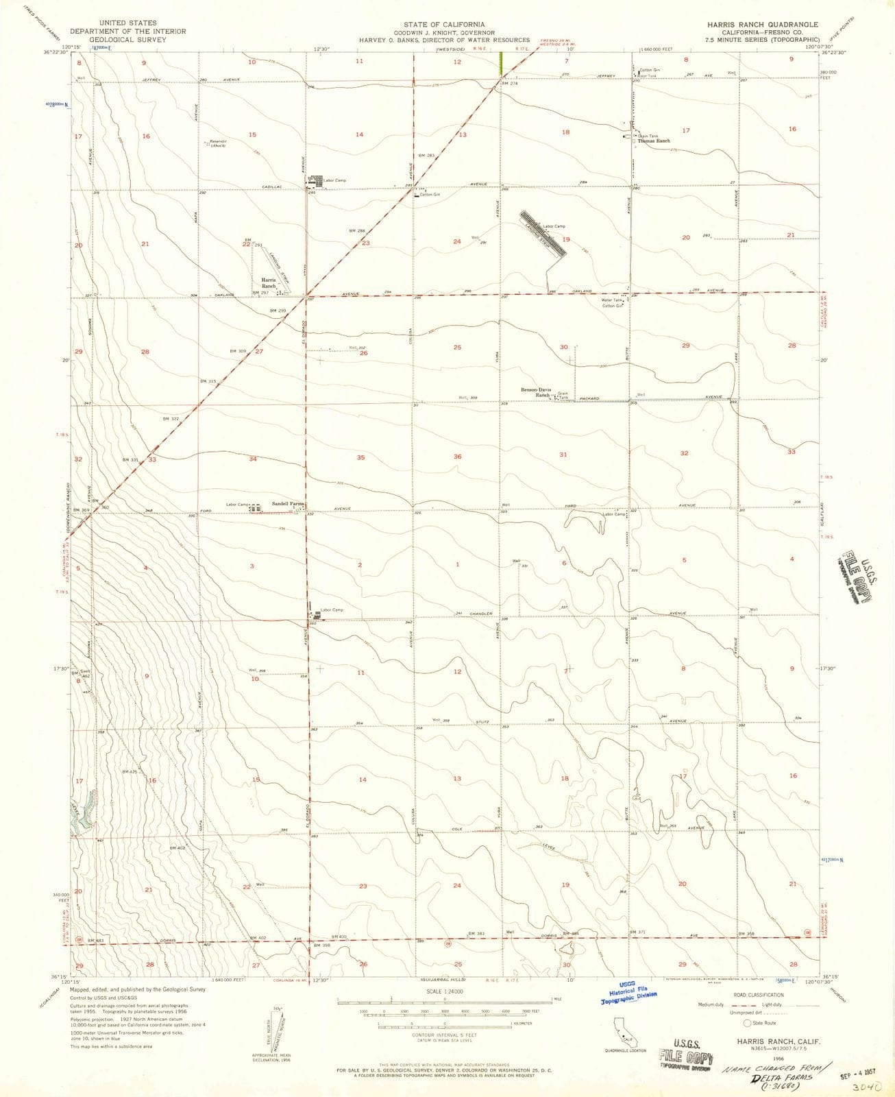 1956 Harris Ranch, CA - California - USGS Topographic Map