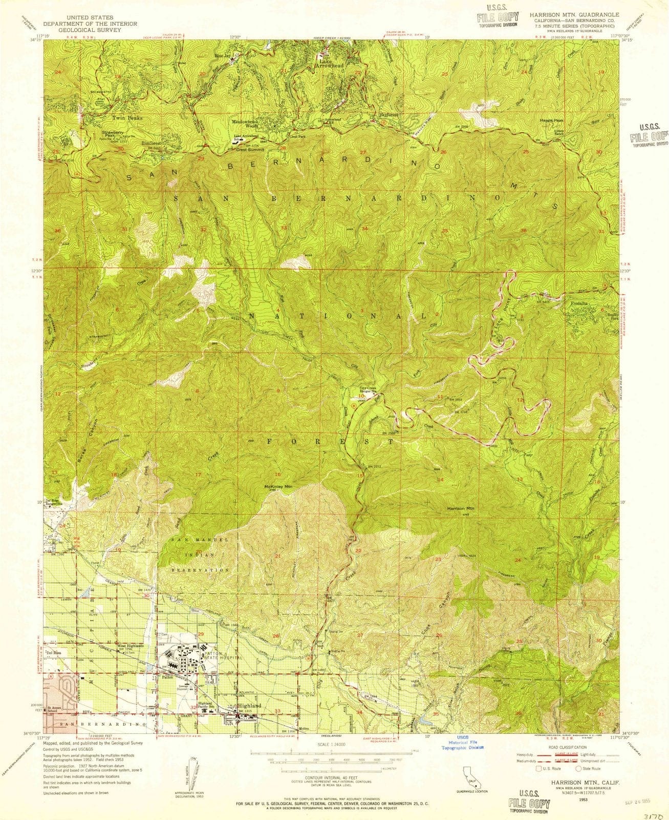 1953 Harrison MTN, CA - California - USGS Topographic Map