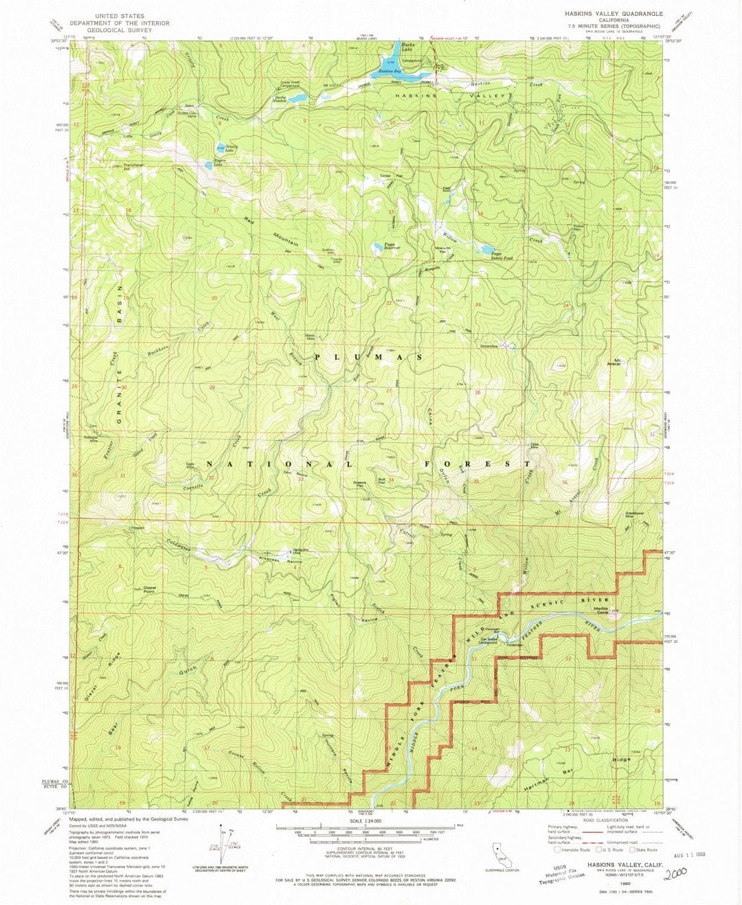 1980 Haskins Valley, CA - California - USGS Topographic Map