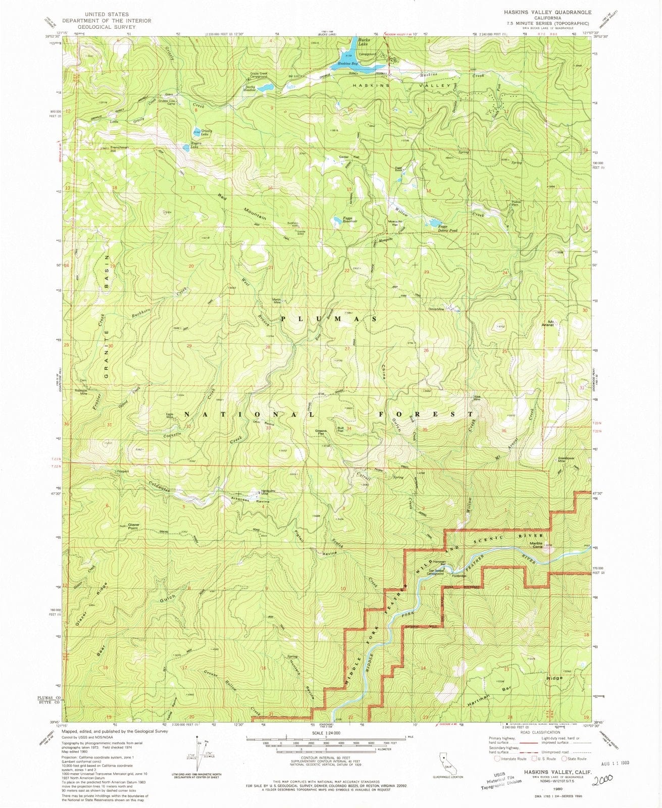 1980 Haskins Valley, CA - California - USGS Topographic Map