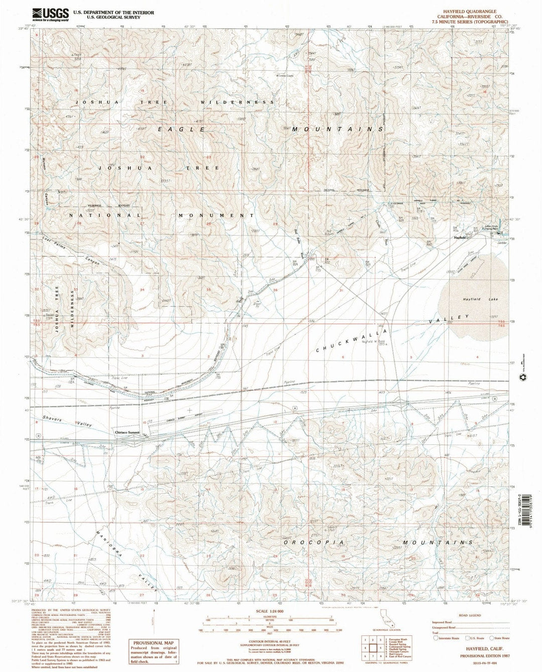 1987 Hayfield, CA - California - USGS Topographic Map