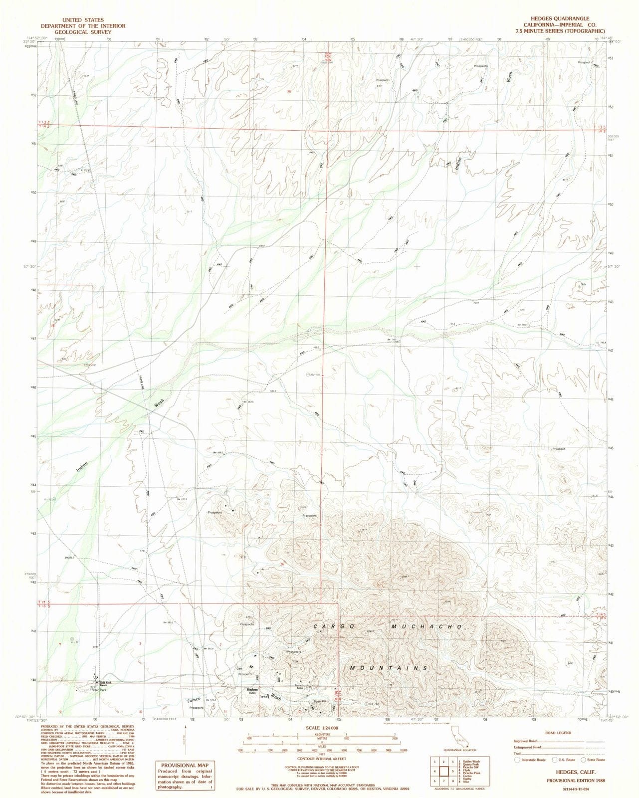 1988 Hedges, CA - California - USGS Topographic Map