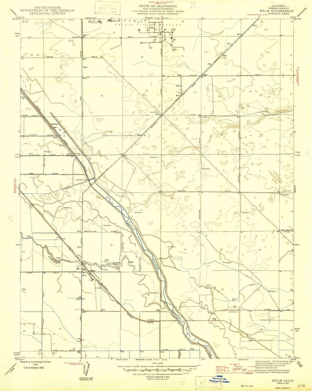 1947 Helm, CA - California - USGS Topographic Map
