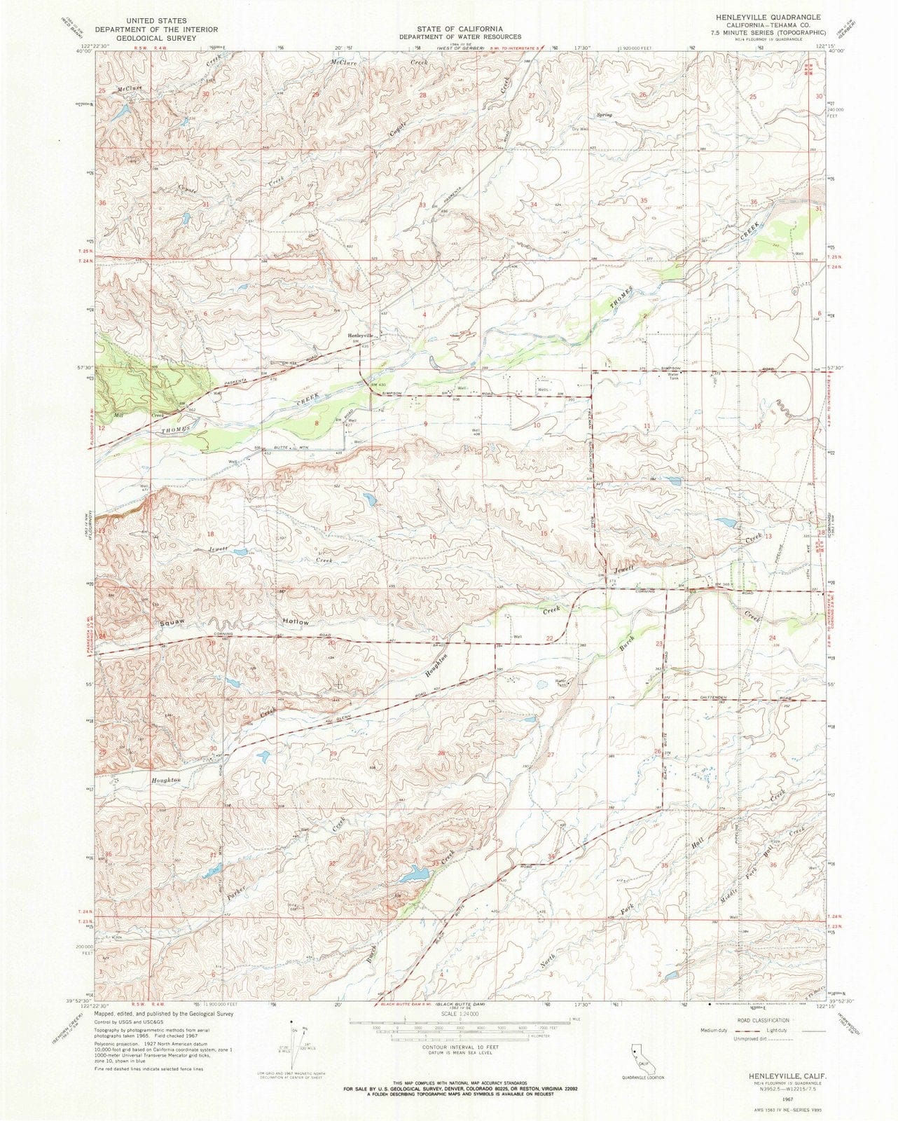 1967 Henleyville, CA - California - USGS Topographic Map