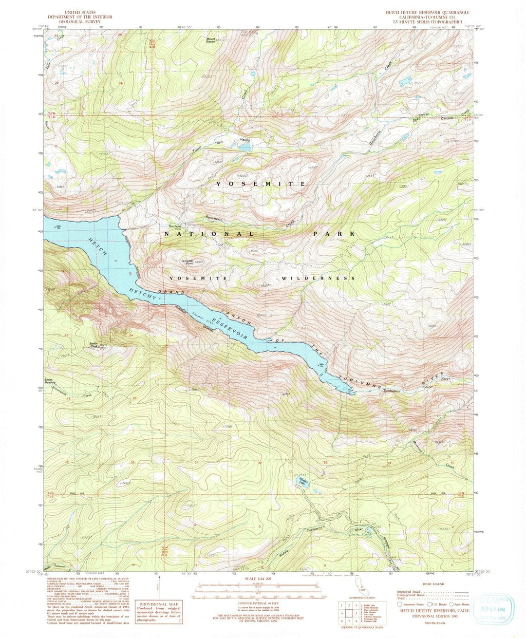 1990 Hetch Hetchy Reservoir, CA - California - USGS Topographic Map