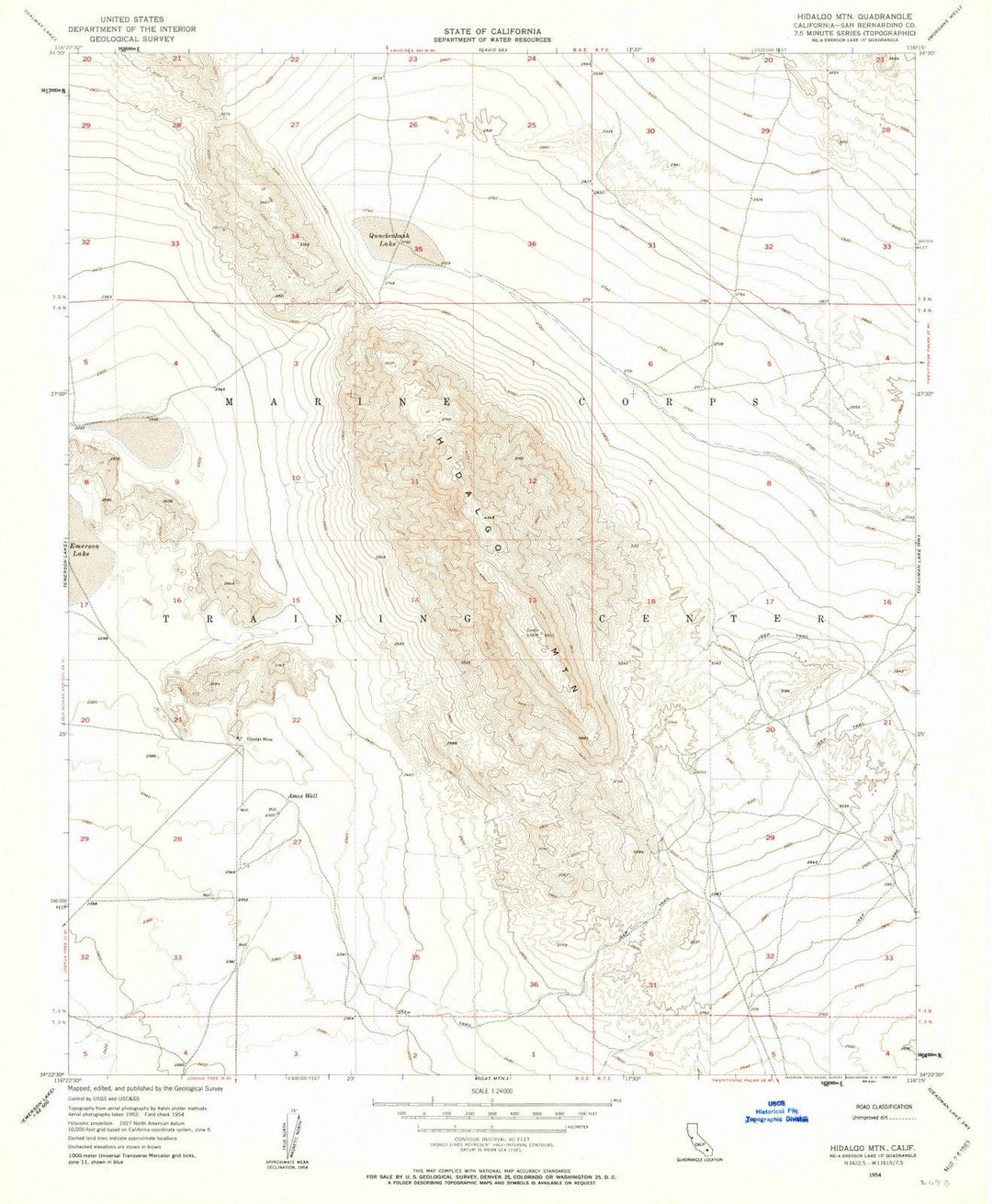 1954 Hidalgo MTN, CA - California - USGS Topographic Map