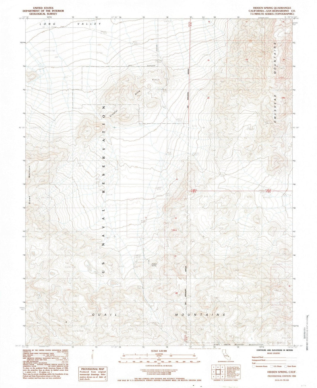 1984 Hidden Spring, CA - California - USGS Topographic Map