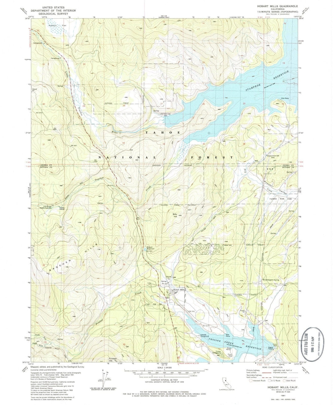 1981 Hobart Mills, CA - California - USGS Topographic Map