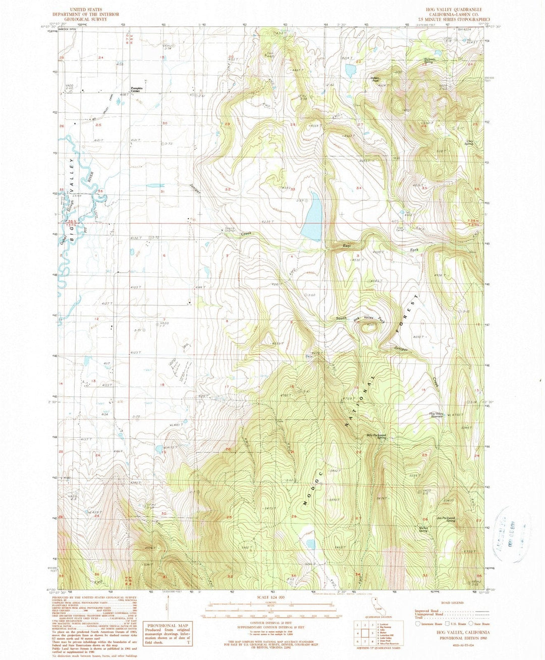 1990 Hog Valley, CA - California - USGS Topographic Map