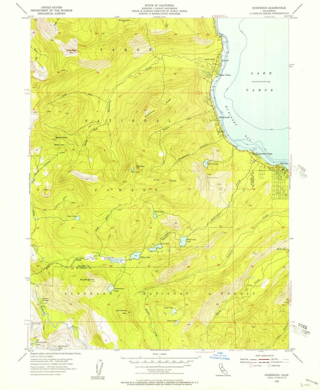 1955 Homewood, CA - California - USGS Topographic Map