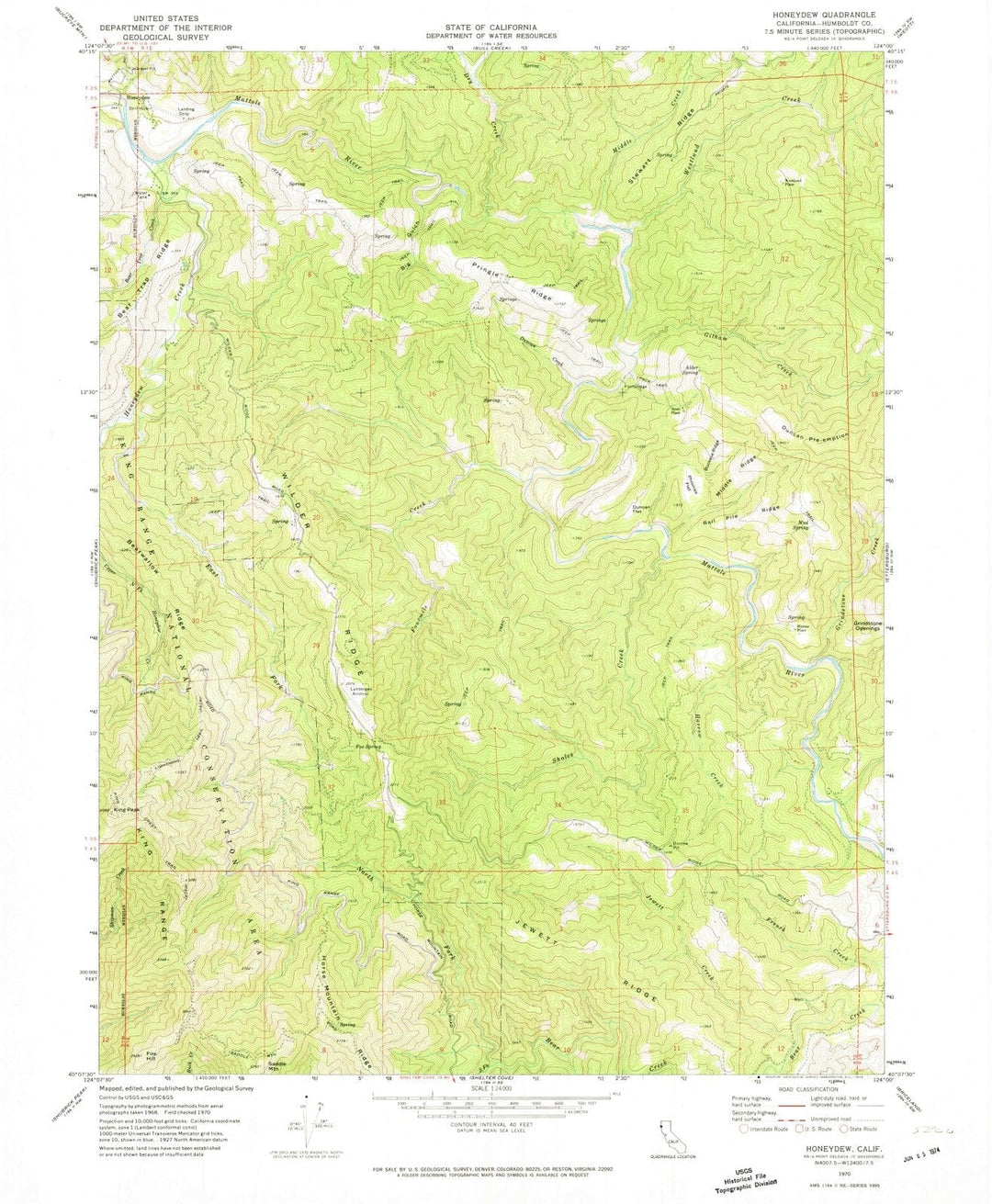 1970 Honeydew, CA - California - USGS Topographic Map