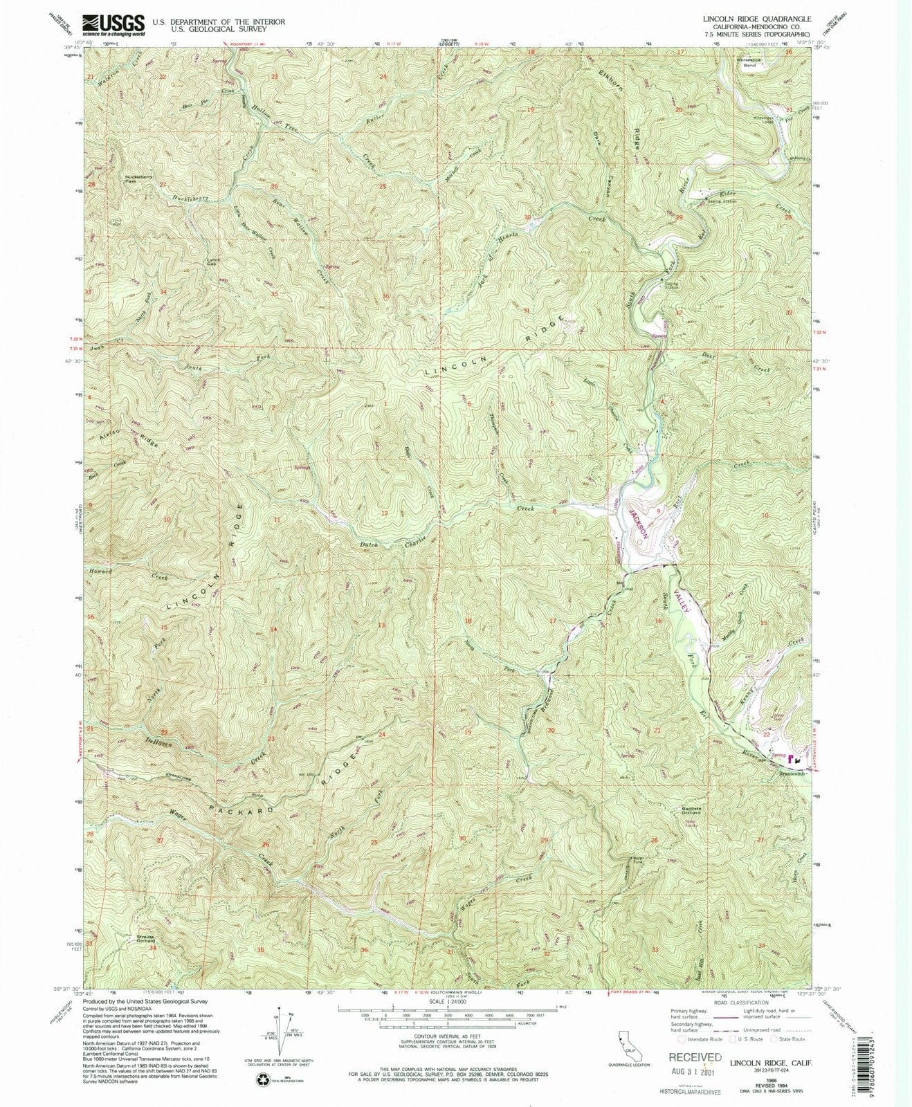 1966 Lincoln Ridge, CA - California - USGS Topographic Map