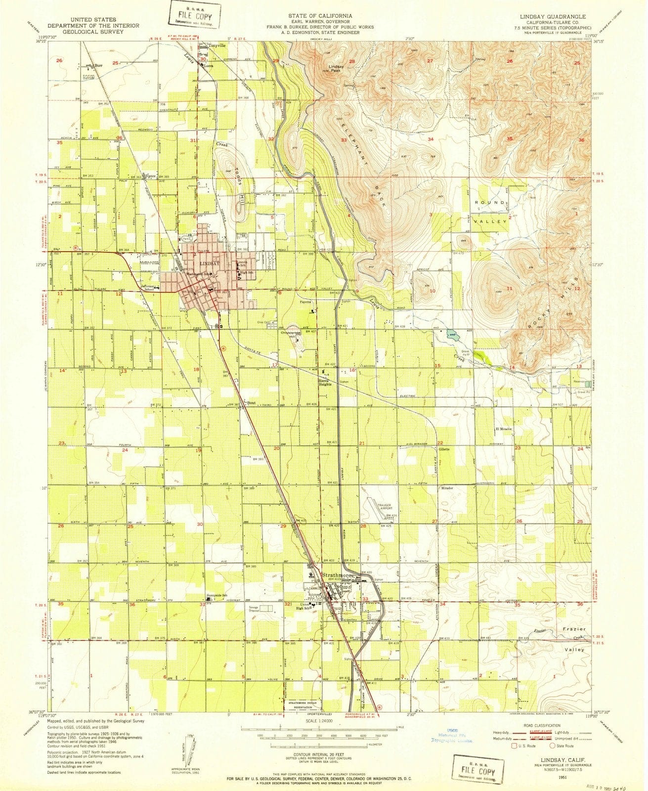 1951 Lindsay, CA - California - USGS Topographic Map