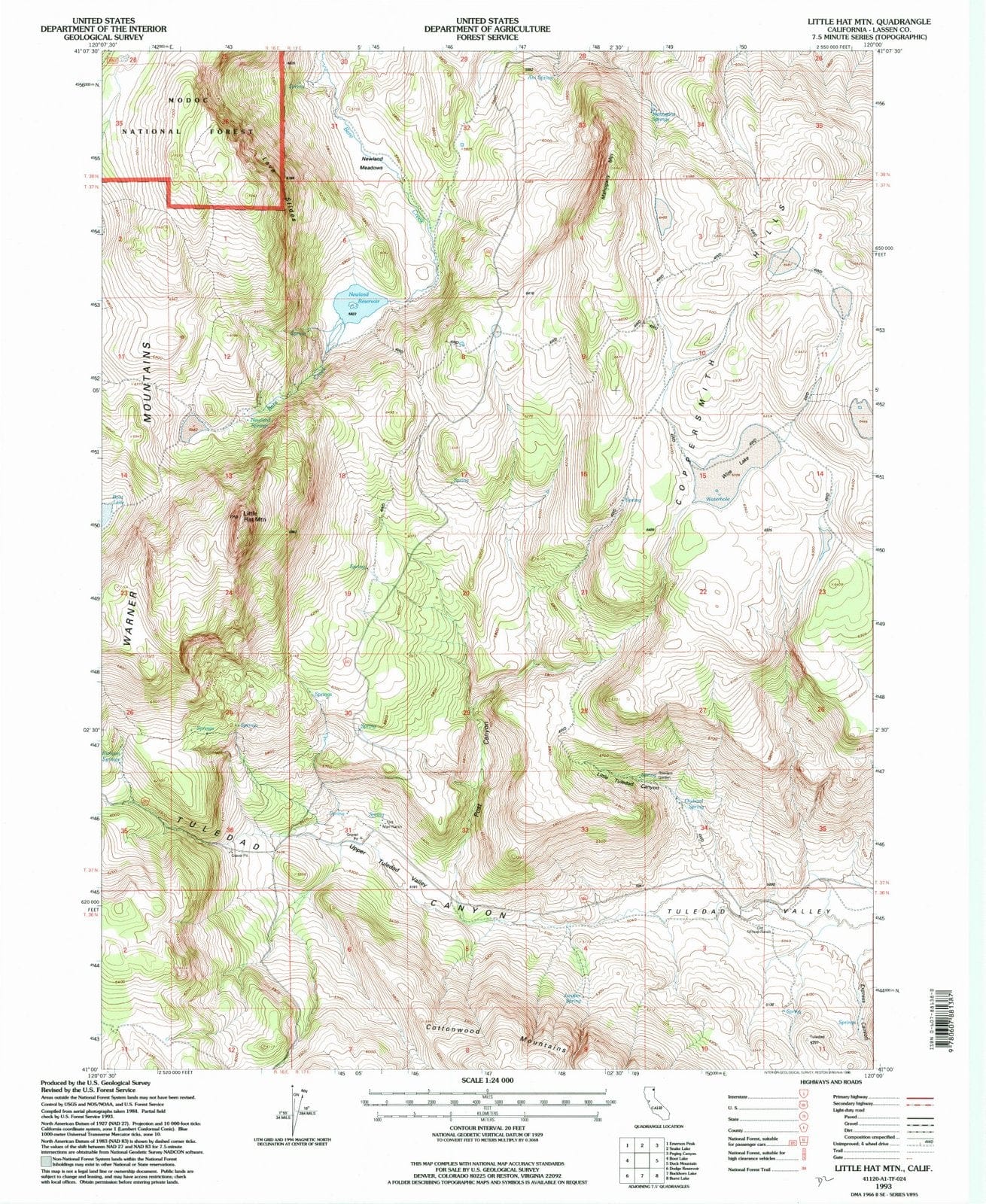 1993 Little Hat MTN, CA - California - USGS Topographic Map