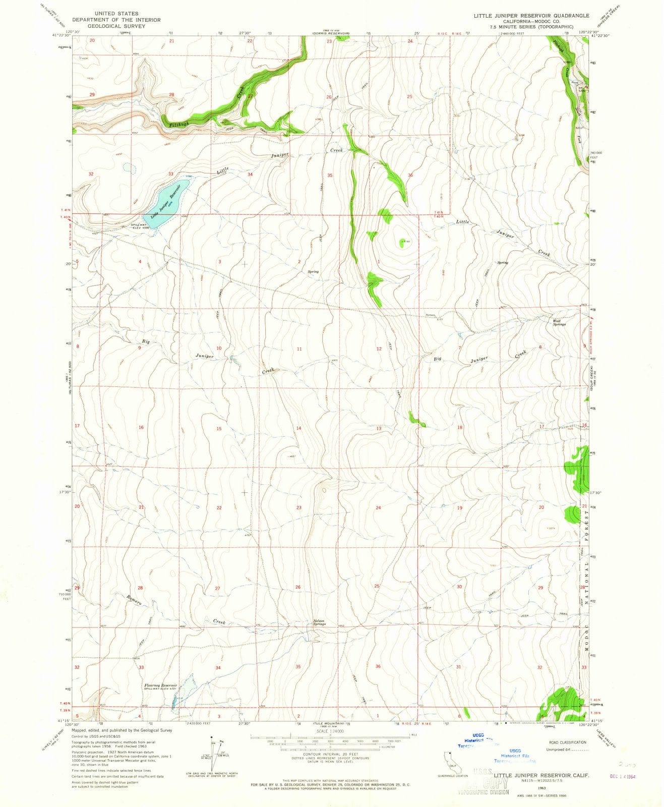 1963 Little Juniper Reservoir, CA - California - USGS Topographic Map