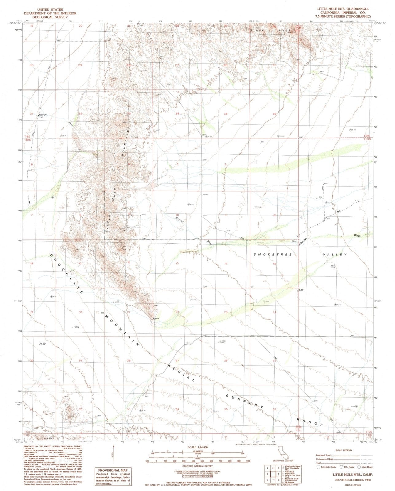 1988 Little Mule MTS, CA - California - USGS Topographic Map
