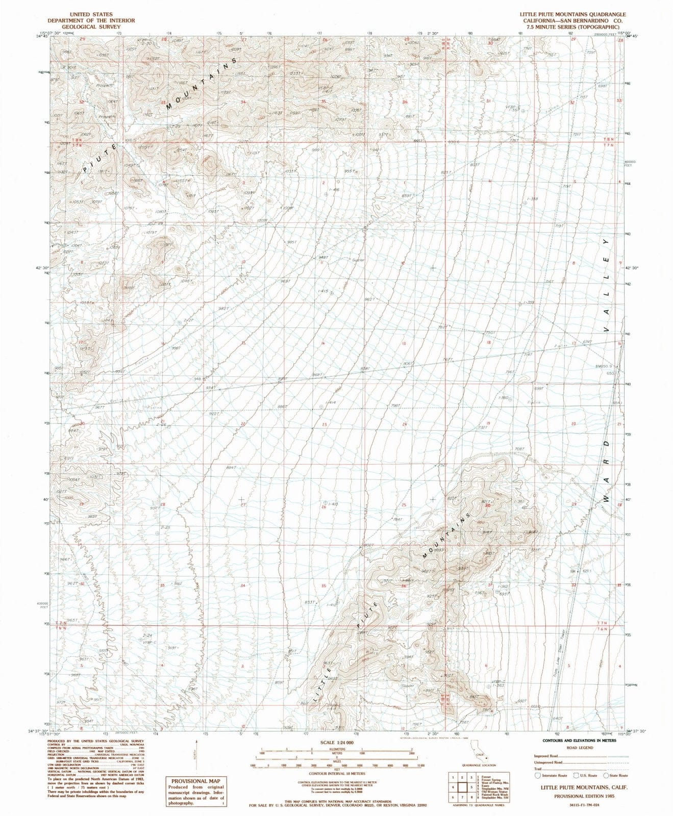 1985 Little Piute Mountains, CA - California - USGS Topographic Map