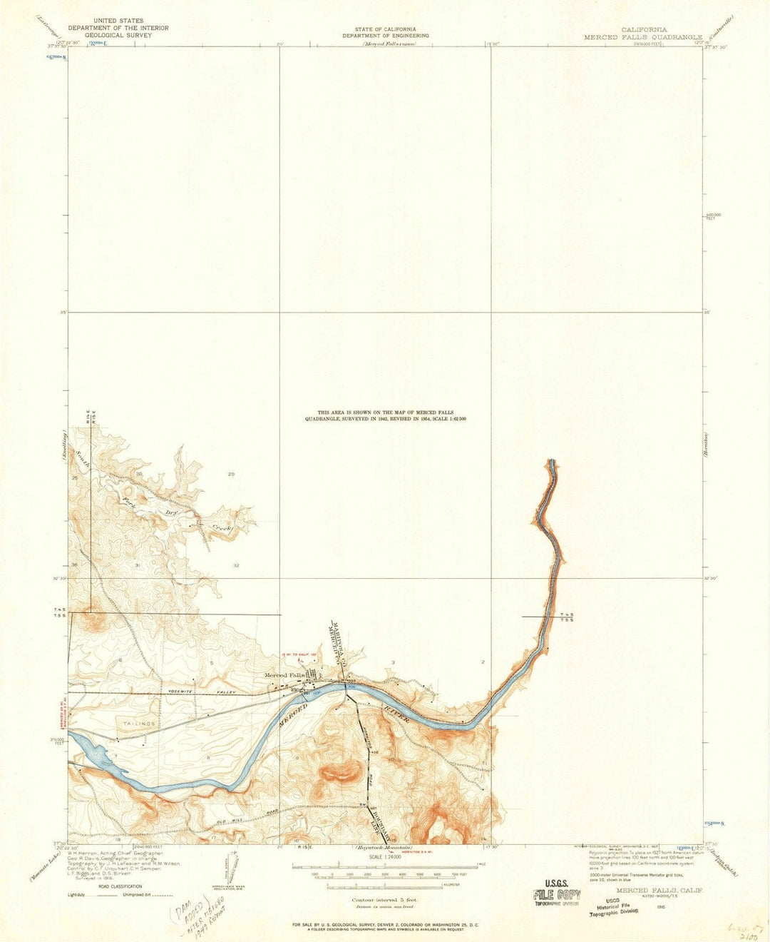 1916 Merced Falls, CA - California - USGS Topographic Map