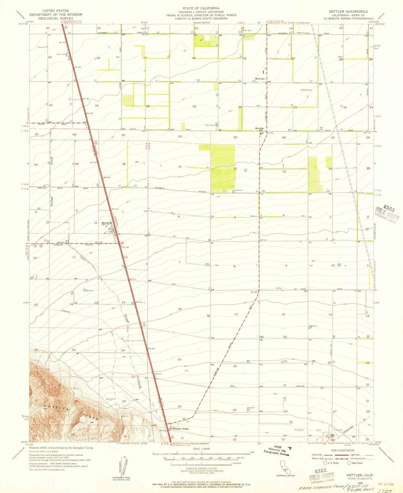 1955 Mettler, CA - California - USGS Topographic Map