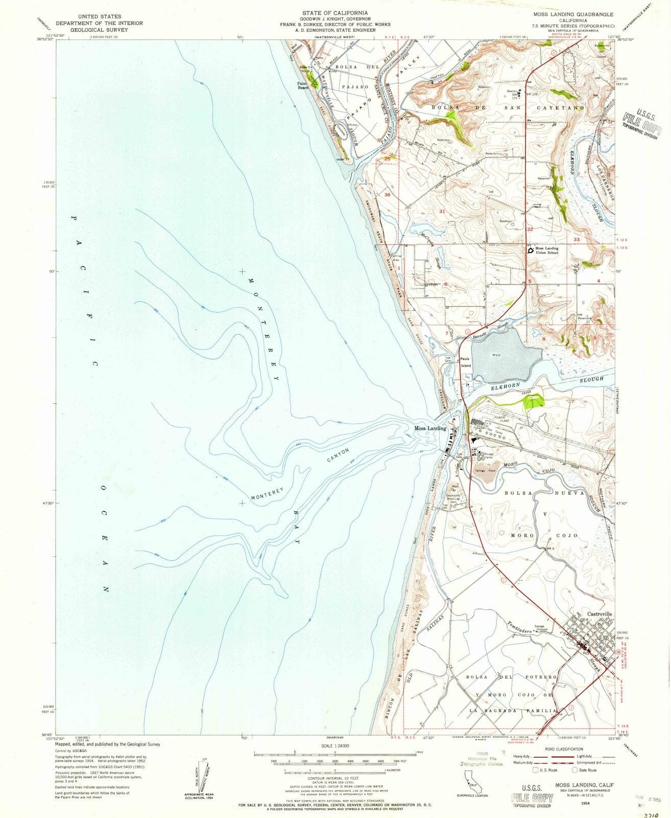 1954 Moss Landing, CA - California - USGS Topographic Map
