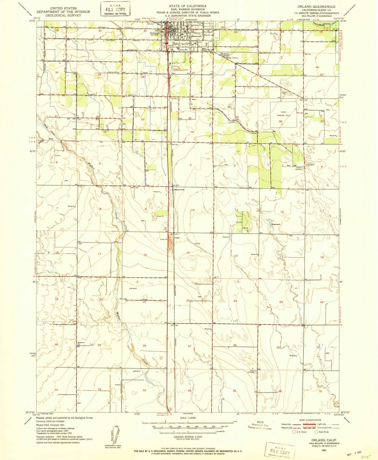 1951 Orland, CA - California - USGS Topographic Map