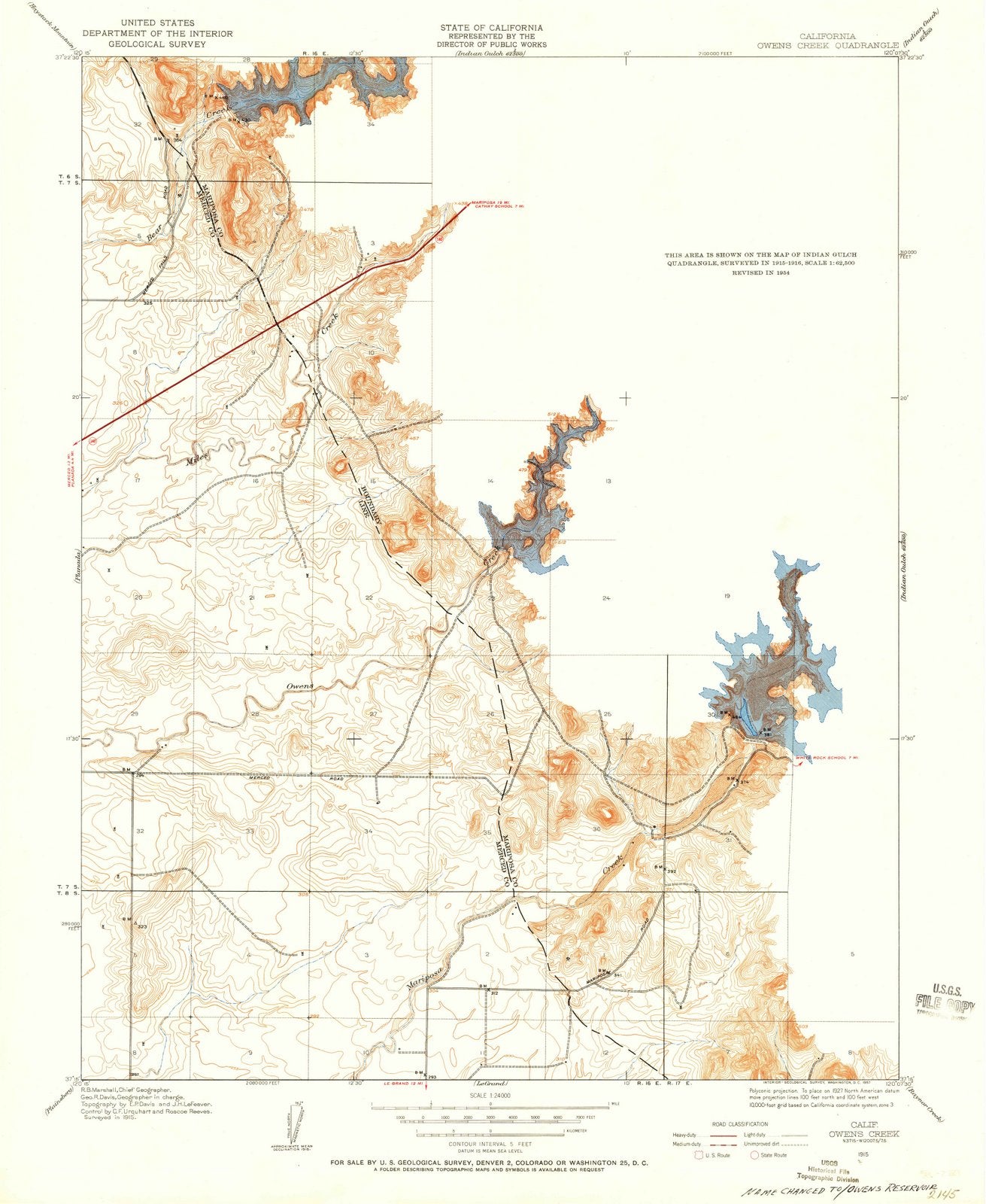 1915 Owens Creek, CA - California - USGS Topographic Map
