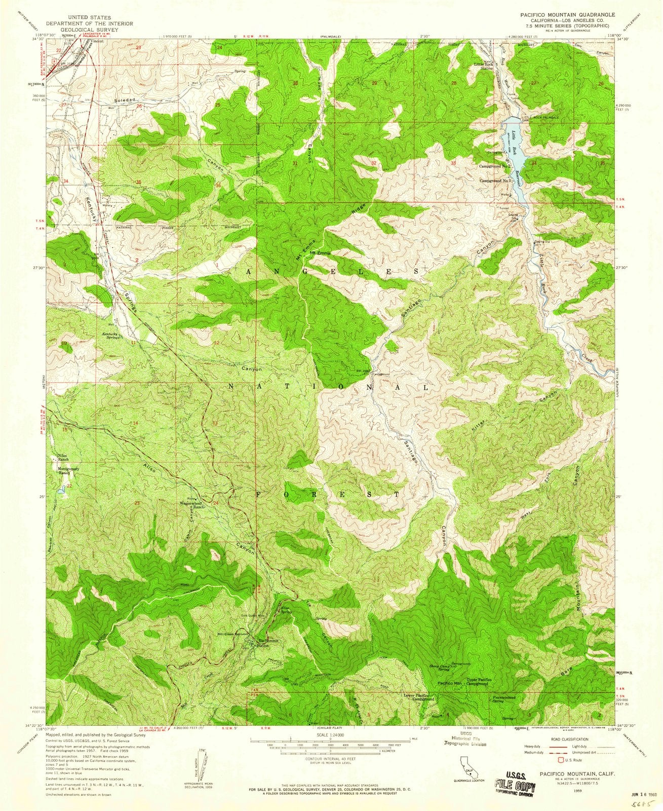 1959 Pacifico Mountain, CA - California - USGS Topographic Map