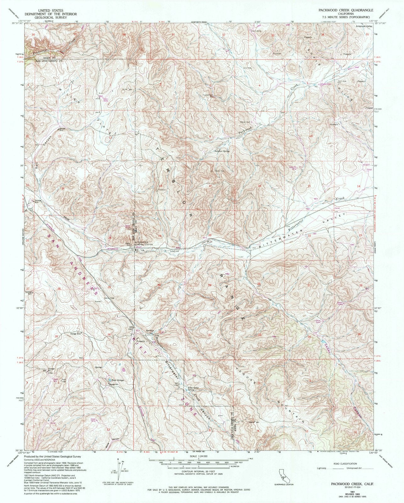 1961 Packwood Creek, CA - California - USGS Topographic Map