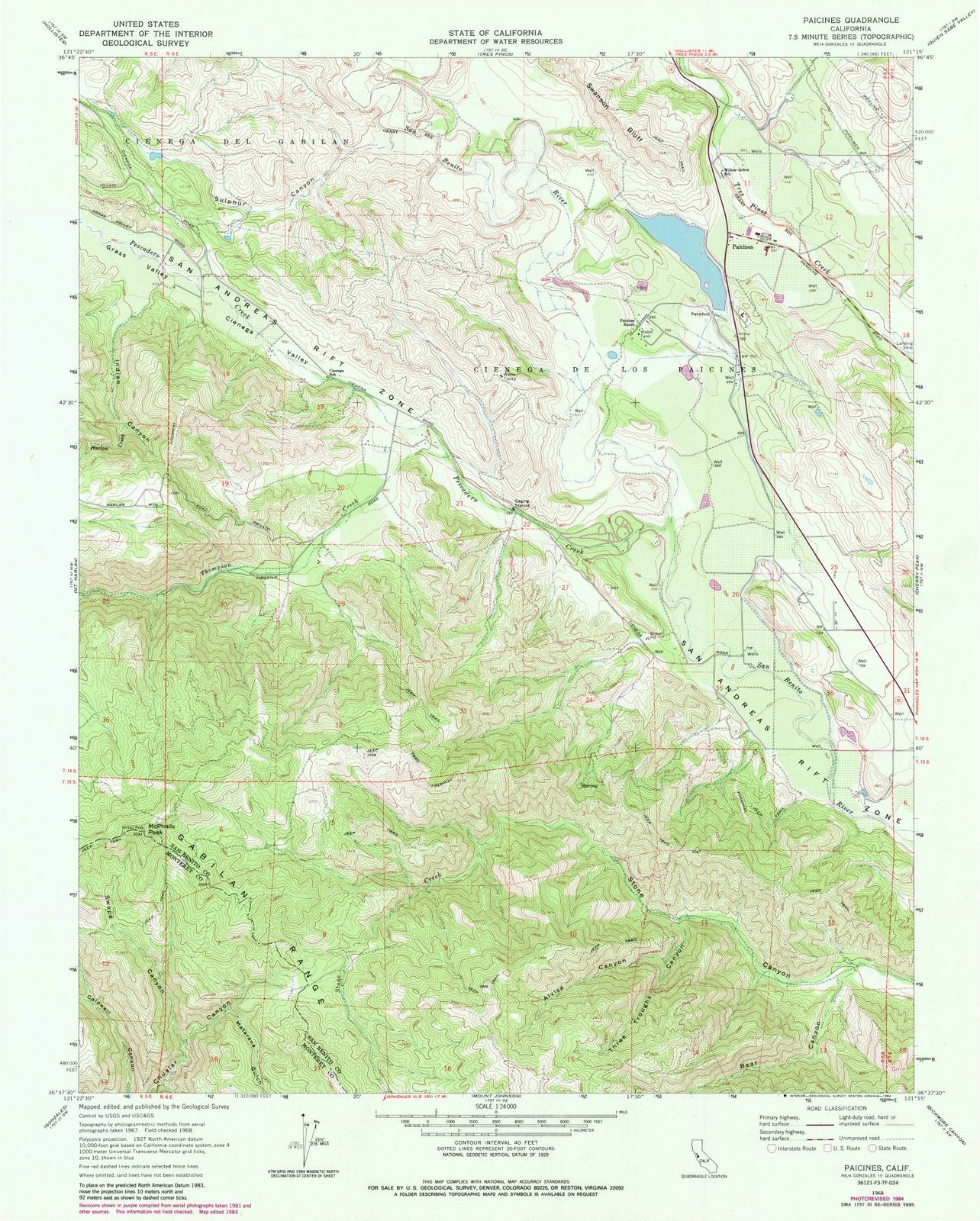 1968 Paicines, CA - California - USGS Topographic Map